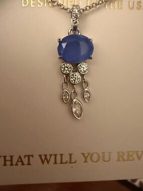 Silver Pendant Necklace with lab created cornflower blue quartz